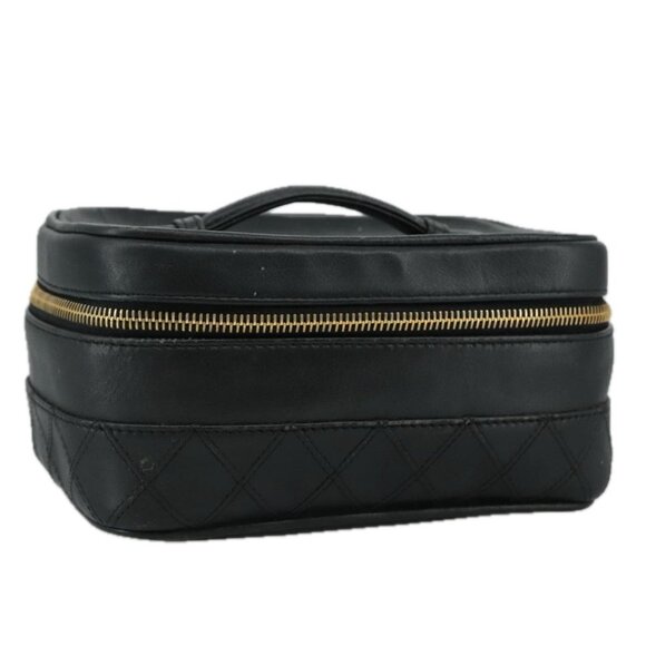 CHANEL Bicolore Vanity Hand Bag Leather Black Gold CC Auth - Picture 2 of 16